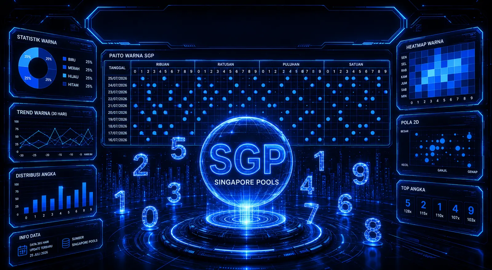 Ilustrasi papan analisa Paito Warna SGP: tabel warna per posisi, heatmap, dan sebaran angka Singapore